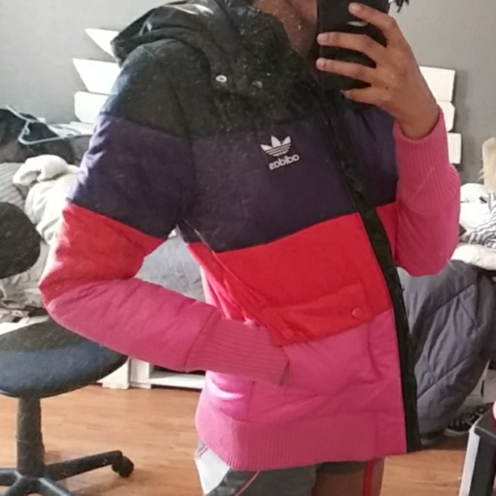 pink red purple and black coat